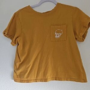 Mustard Yellow Short Sleeve Pocket Tee with Skull Graphic